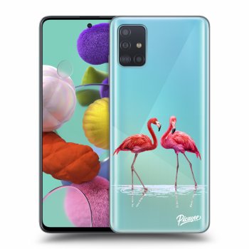 Picasee silikonový průhledný obal pro Samsung Galaxy A51 A515F - Flamingos couple