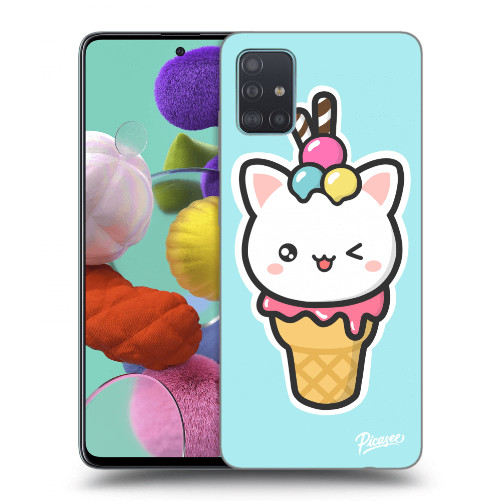 Picasee silikonový průhledný obal pro Samsung Galaxy A51 A515F - Ice Cream Cat