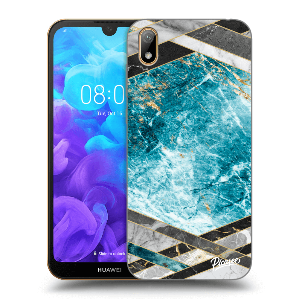 Picasee silikonový průhledný obal pro Huawei Y5 2019 - Blue geometry