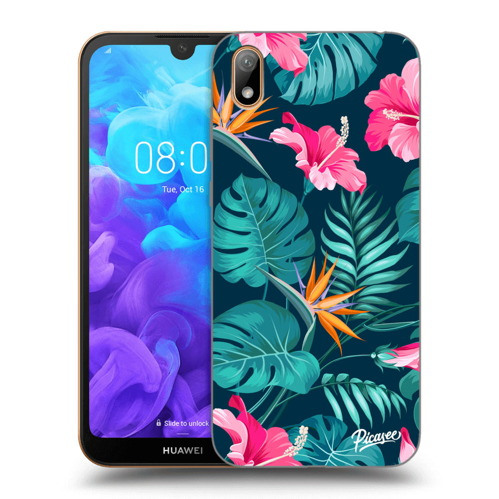 Picasee silikonový černý obal pro Huawei Y5 2019 - Pink Monstera