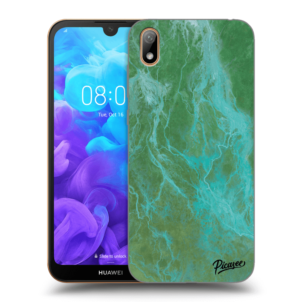 Picasee silikonový černý obal pro Huawei Y5 2019 - Green marble