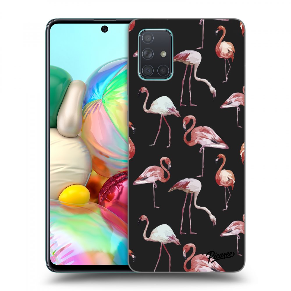 Picasee silikonový černý obal pro Samsung Galaxy A71 A715F - Flamingos