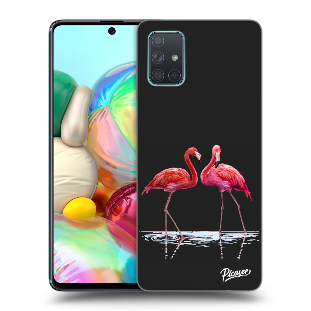 Picasee silikonový černý obal pro Samsung Galaxy A71 A715F - Flamingos couple