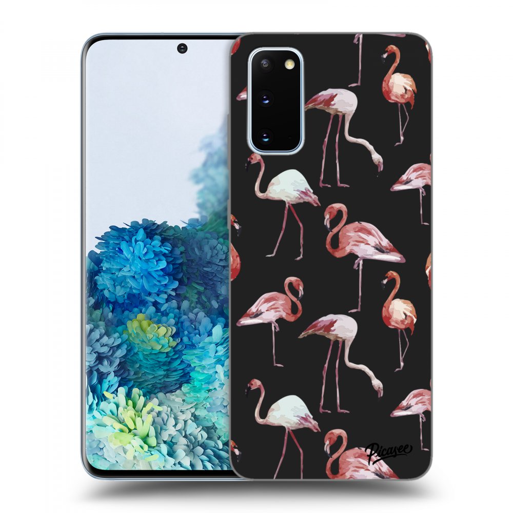 Picasee silikonový černý obal pro Samsung Galaxy S20 G980F - Flamingos
