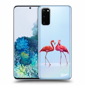Picasee silikonový průhledný obal pro Samsung Galaxy S20 G980F - Flamingos couple