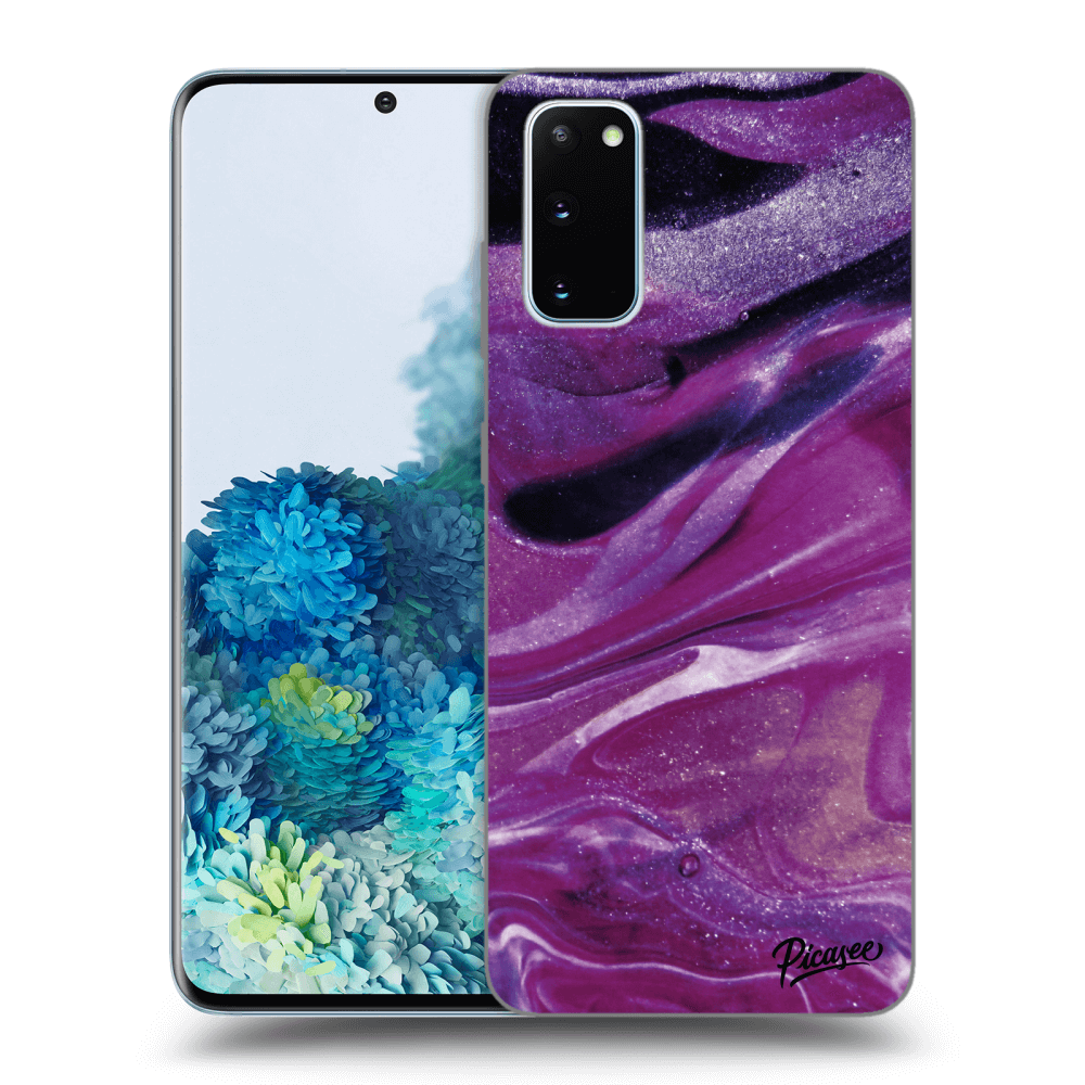 Picasee silikonový průhledný obal pro Samsung Galaxy S20 G980F - Purple glitter