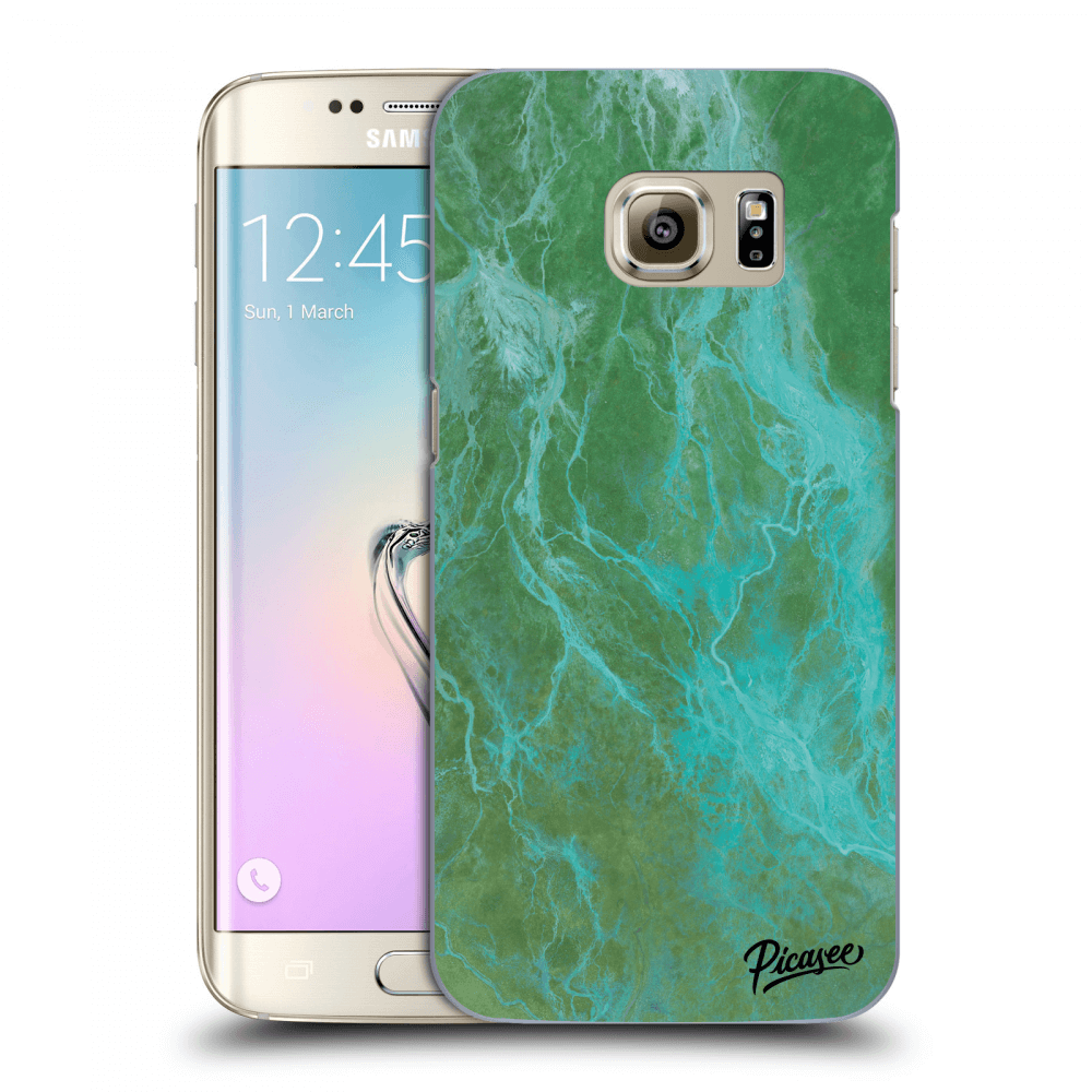 Picasee silikonový průhledný obal pro Samsung Galaxy S7 Edge G935F - Green marble