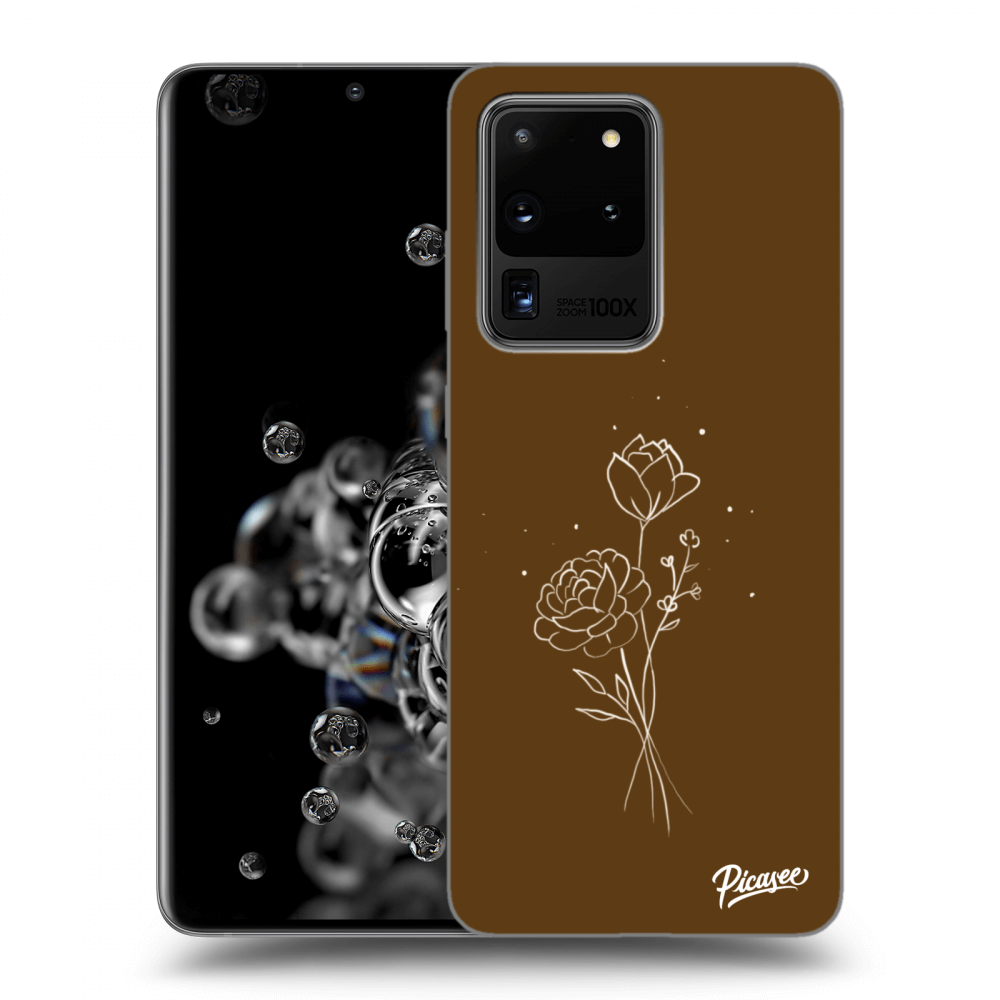Picasee silikonový černý obal pro Samsung Galaxy S20 Ultra 5G G988F - Brown flowers