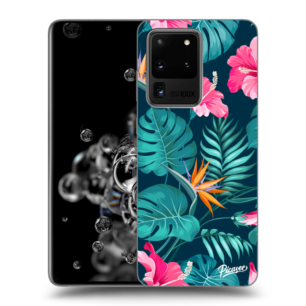 Picasee silikonový průhledný obal pro Samsung Galaxy S20 Ultra 5G G988F - Pink Monstera