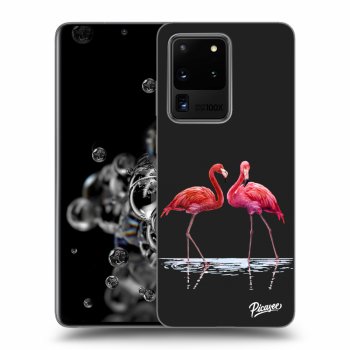 Picasee silikonový černý obal pro Samsung Galaxy S20 Ultra 5G G988F - Flamingos couple