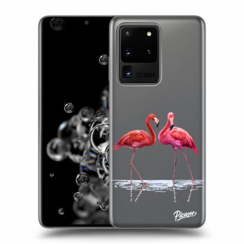 Picasee silikonový průhledný obal pro Samsung Galaxy S20 Ultra 5G G988F - Flamingos couple