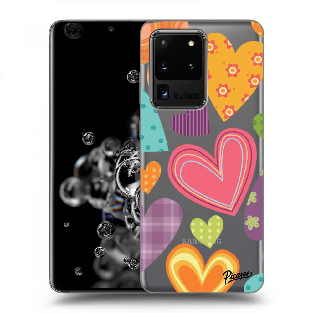 Picasee silikonový průhledný obal pro Samsung Galaxy S20 Ultra 5G G988F - Colored heart