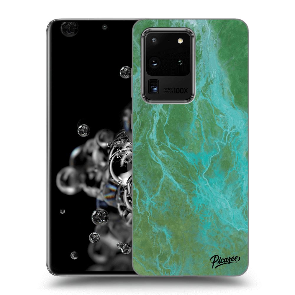 Picasee silikonový černý obal pro Samsung Galaxy S20 Ultra 5G G988F - Green marble