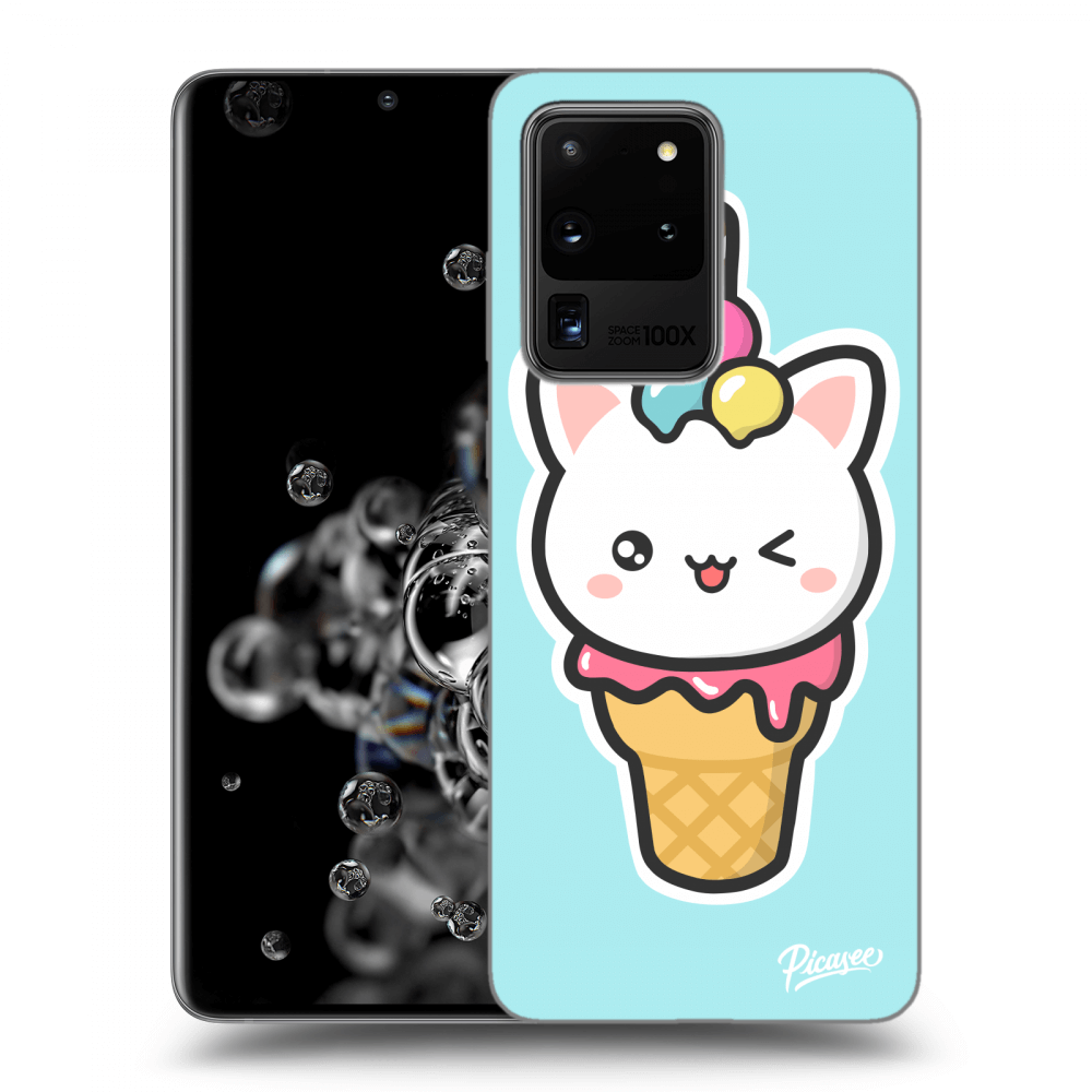 Picasee silikonový černý obal pro Samsung Galaxy S20 Ultra 5G G988F - Ice Cream Cat