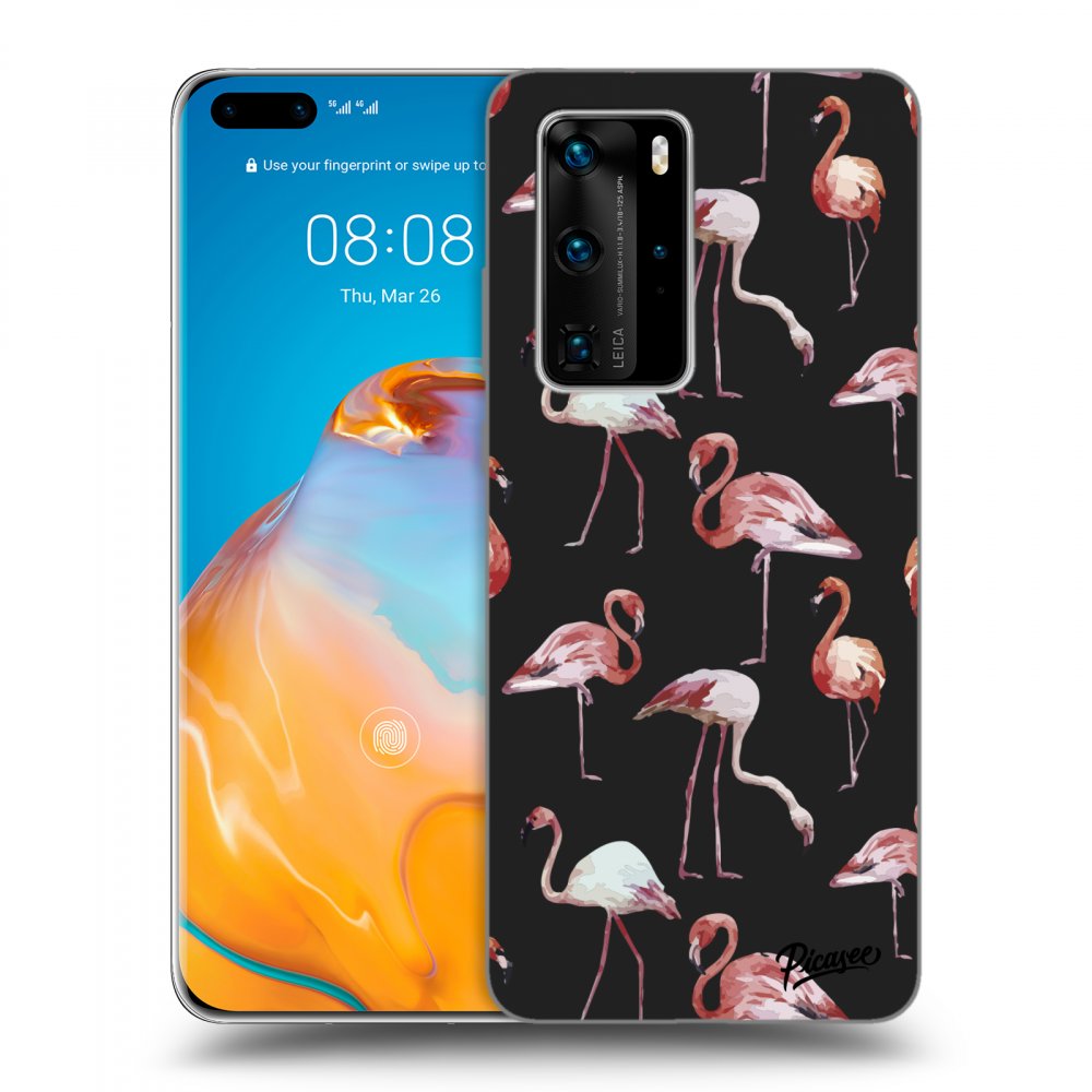 Picasee silikonový černý obal pro Huawei P40 Pro - Flamingos