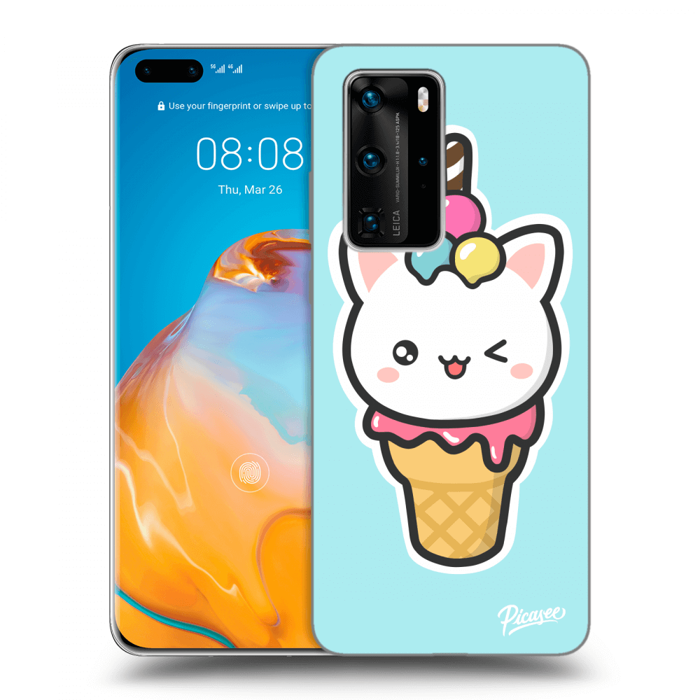 Picasee silikonový průhledný obal pro Huawei P40 Pro - Ice Cream Cat