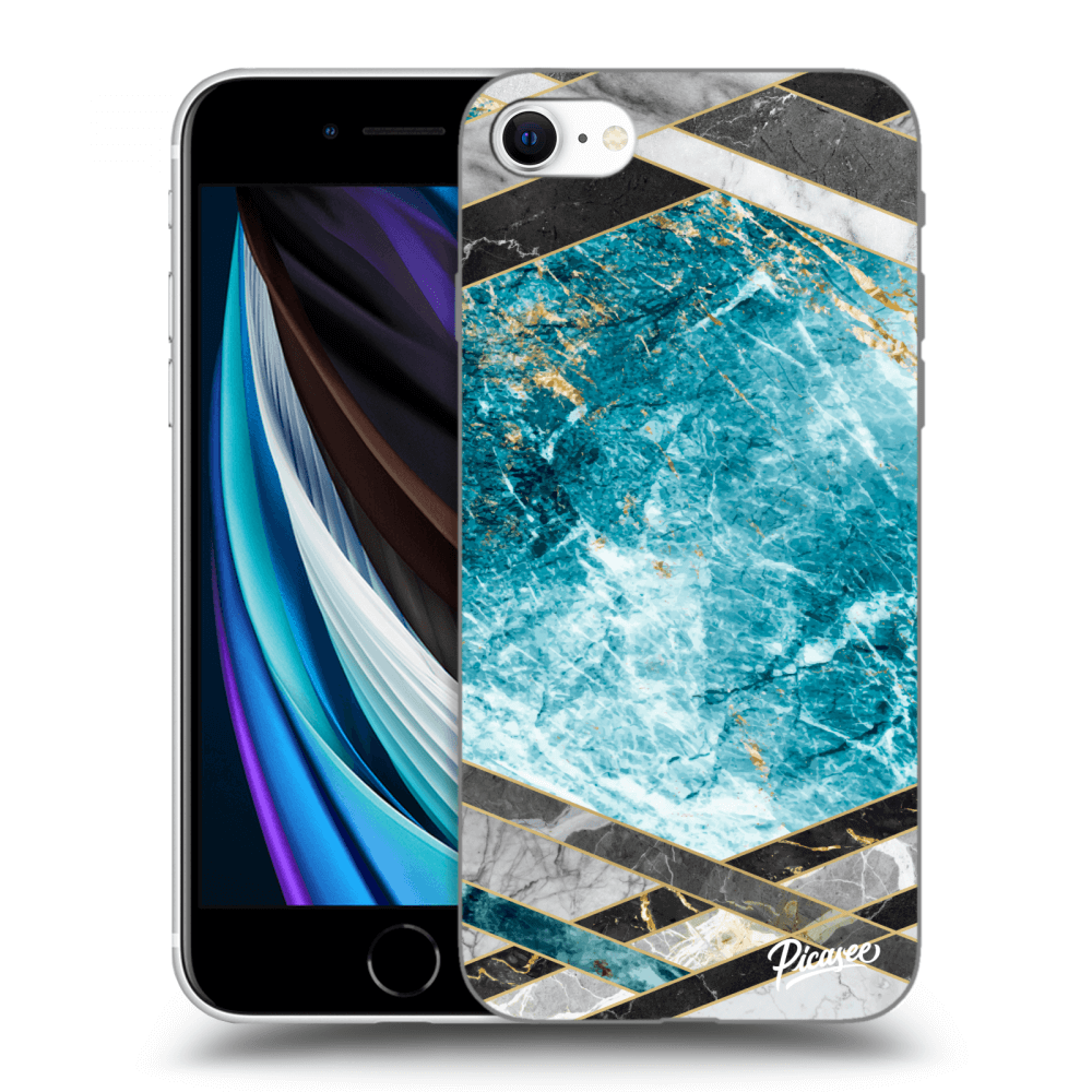 Picasee silikonový černý obal pro Apple iPhone SE 2020 - Blue geometry