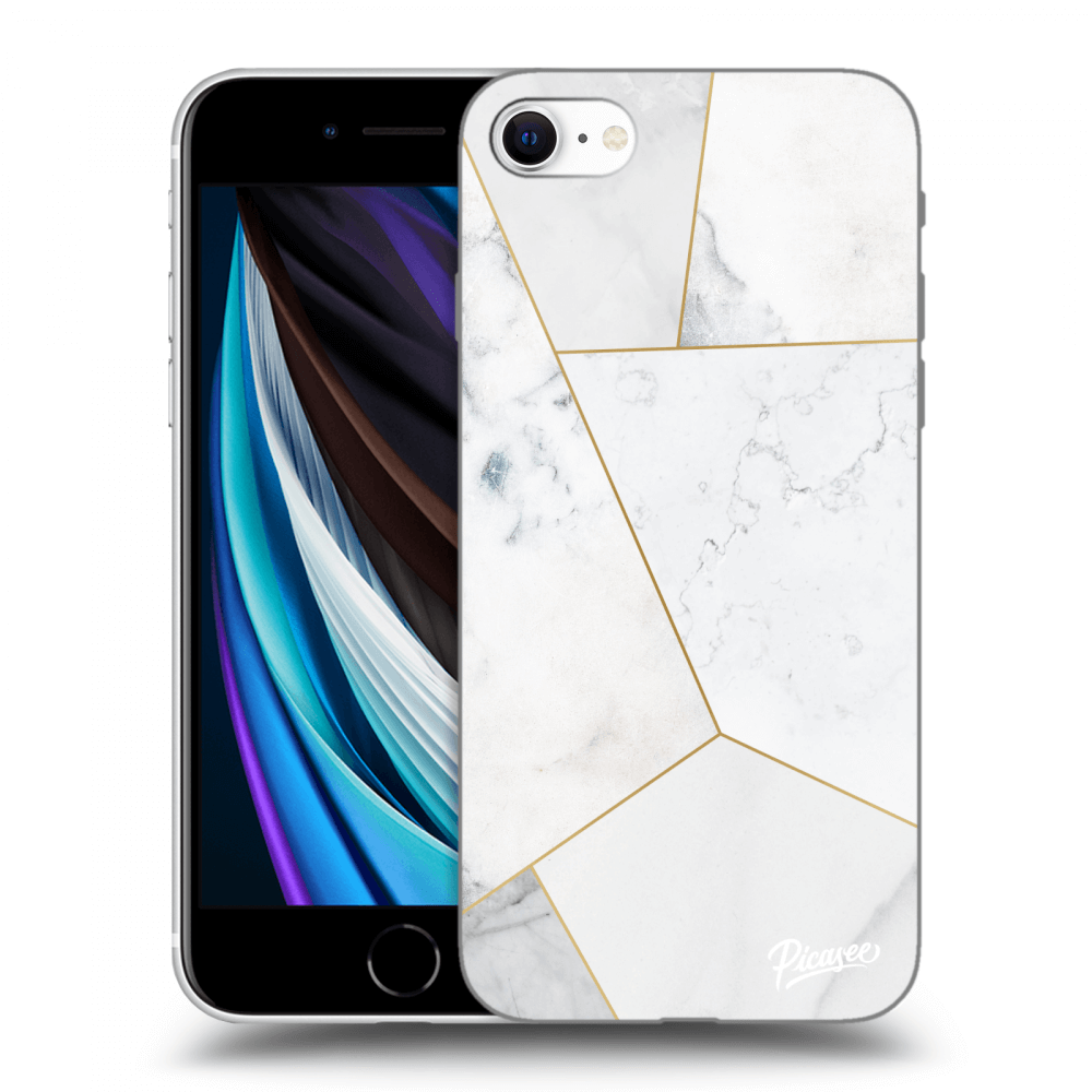 Picasee silikonový průhledný obal pro Apple iPhone SE 2020 - White tile