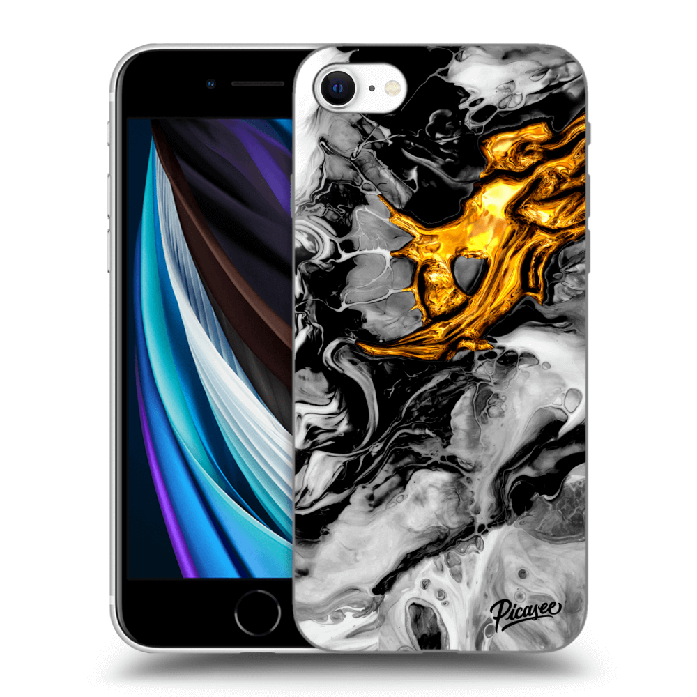 Picasee silikonový černý obal pro Apple iPhone SE 2020 - Black Gold 2