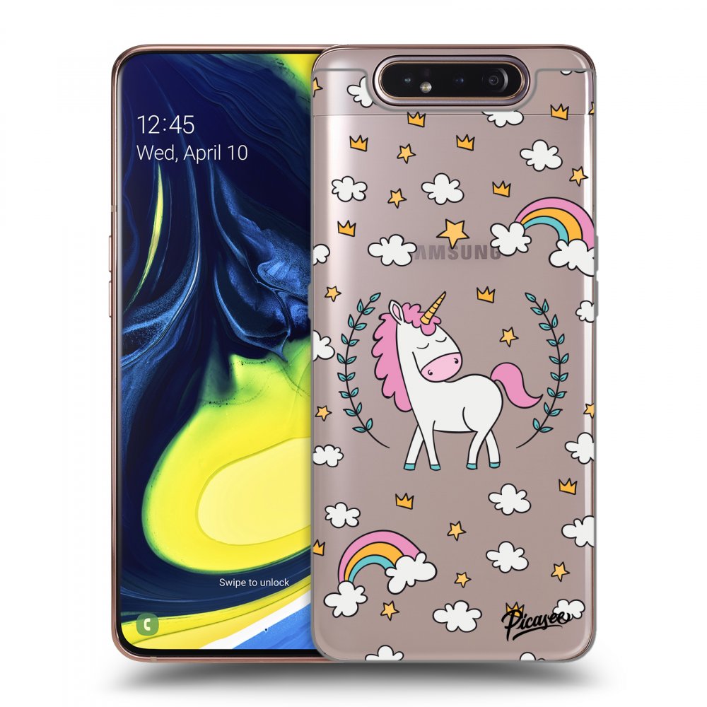 Picasee silikonový průhledný obal pro Samsung Galaxy A80 A805F - Unicorn star heaven