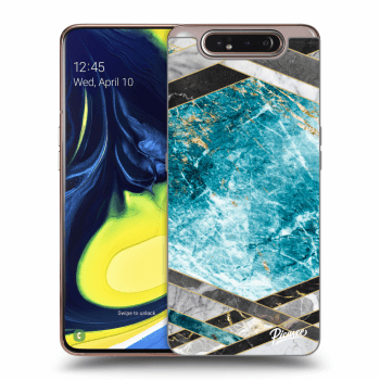Picasee silikonový průhledný obal pro Samsung Galaxy A80 A805F - Blue geometry