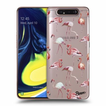 Picasee silikonový průhledný obal pro Samsung Galaxy A80 A805F - Flamingos