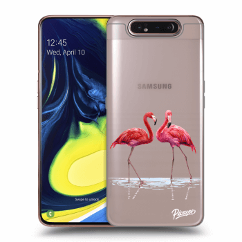 Picasee silikonový průhledný obal pro Samsung Galaxy A80 A805F - Flamingos couple