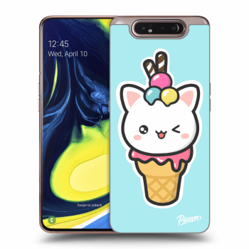 Picasee silikonový průhledný obal pro Samsung Galaxy A80 A805F - Ice Cream Cat