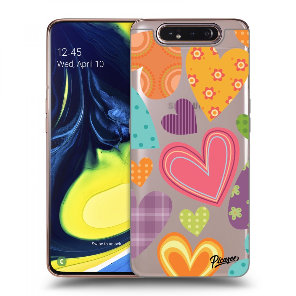 Picasee silikonový průhledný obal pro Samsung Galaxy A80 A805F - Colored heart