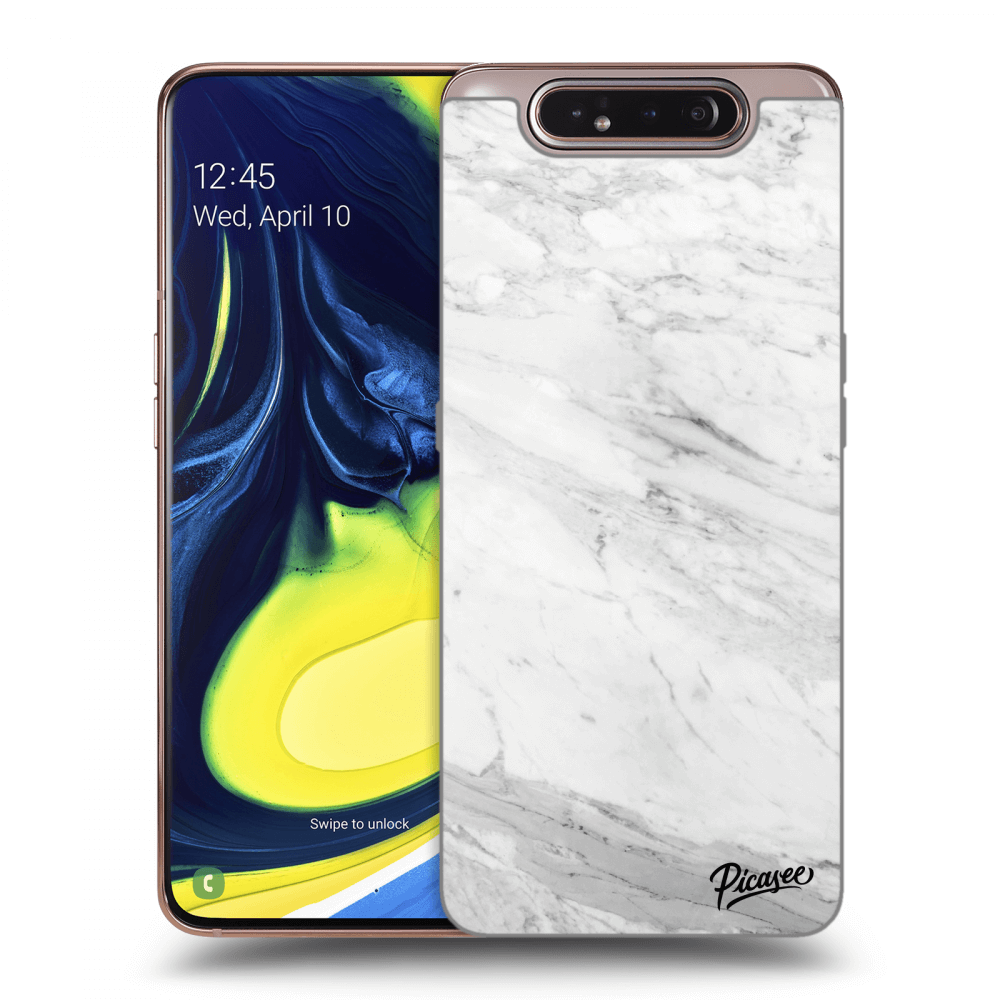 Picasee silikonový průhledný obal pro Samsung Galaxy A80 A805F - White marble