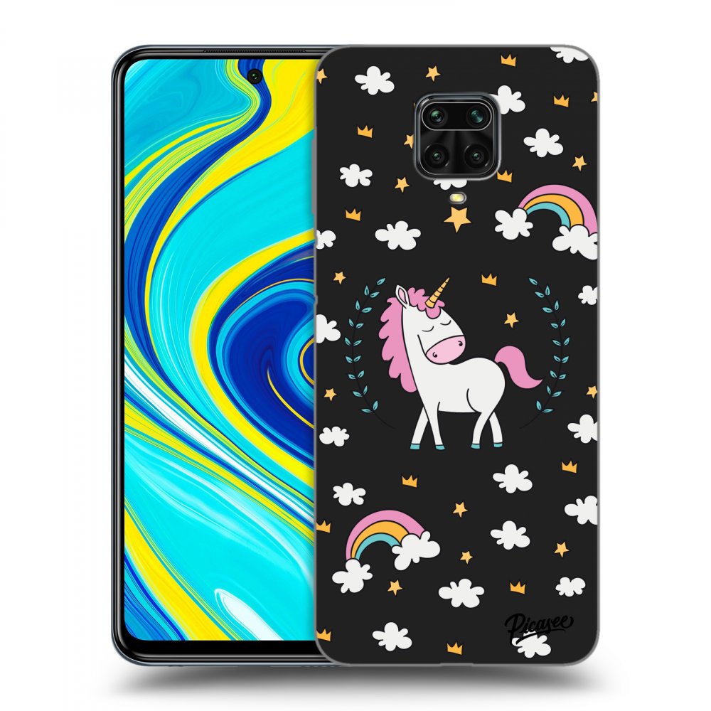 Picasee silikonový černý obal pro Xiaomi Redmi Note 9 Pro - Unicorn star heaven
