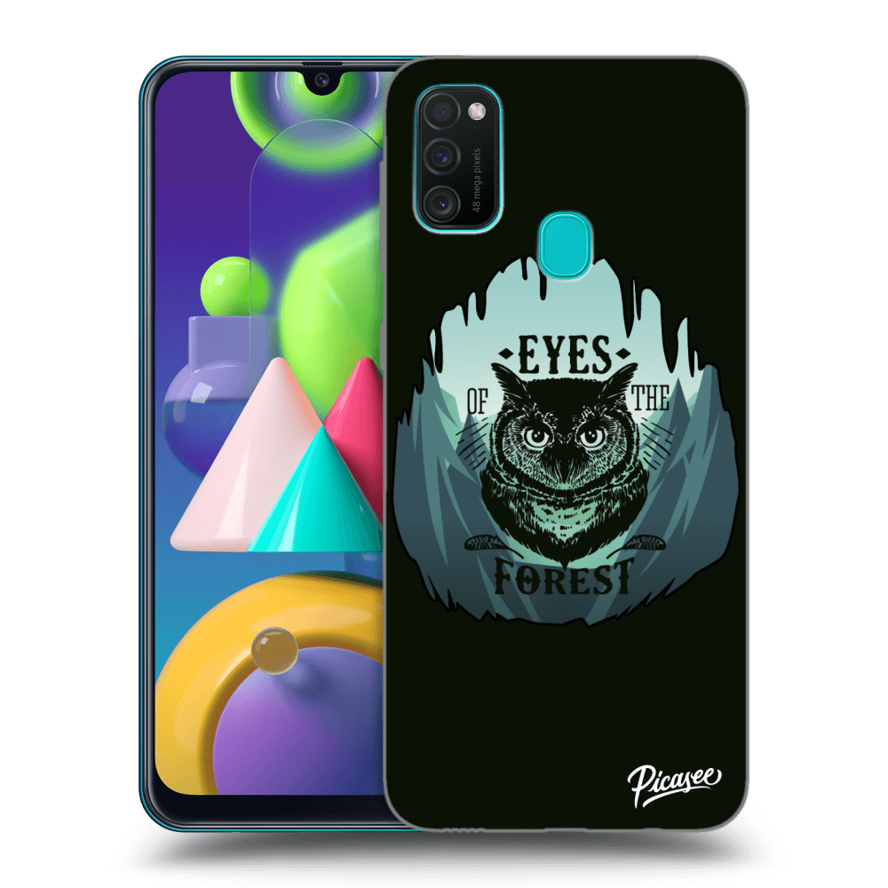 Picasee silikonový černý obal pro Samsung Galaxy M21 M215F - Forest owl