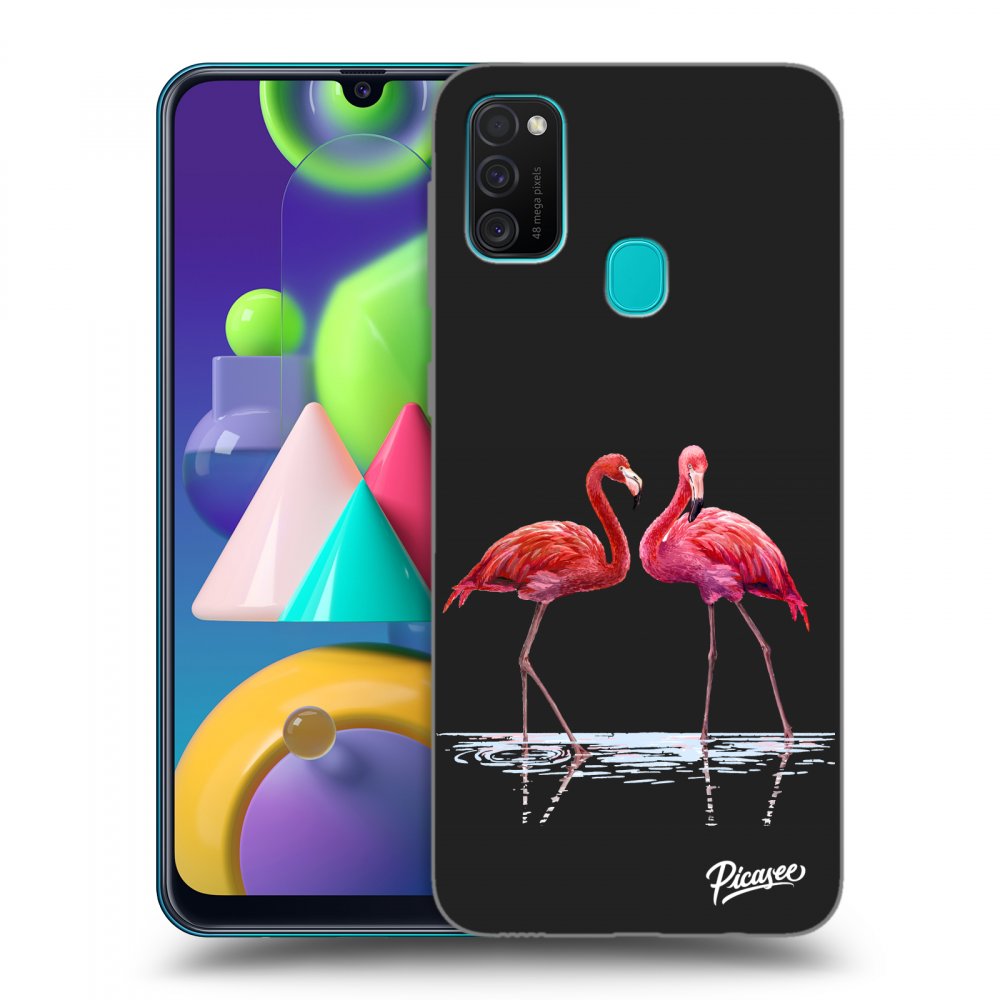 Picasee silikonový černý obal pro Samsung Galaxy M21 M215F - Flamingos couple