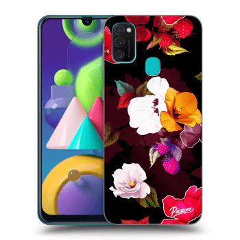 Picasee silikonový černý obal pro Samsung Galaxy M21 M215F - Flowers and Berries