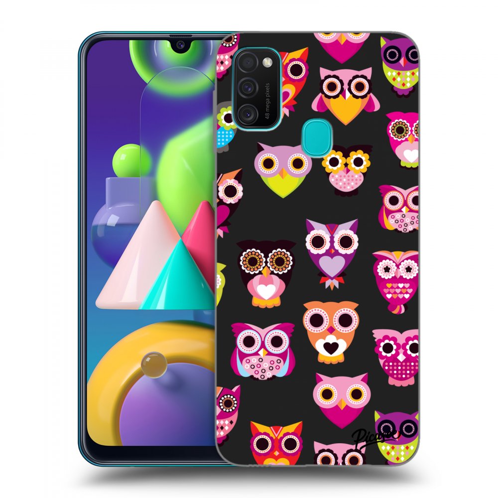 Picasee silikonový černý obal pro Samsung Galaxy M21 M215F - Owls