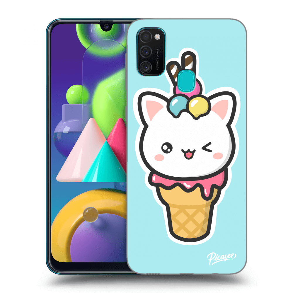 Picasee silikonový černý obal pro Samsung Galaxy M21 M215F - Ice Cream Cat