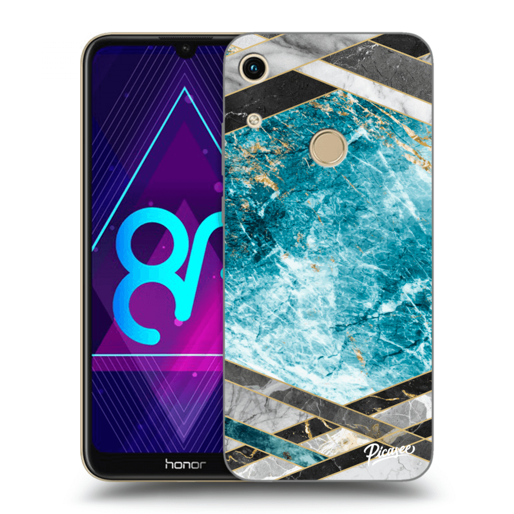 Picasee silikonový průhledný obal pro Honor 8A - Blue geometry