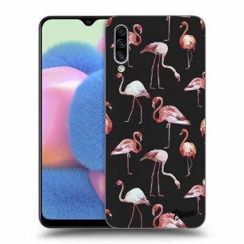 Picasee silikonový černý obal pro Samsung Galaxy A30s A307F - Flamingos