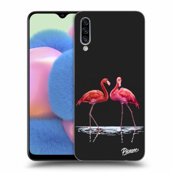 Picasee silikonový černý obal pro Samsung Galaxy A30s A307F - Flamingos couple