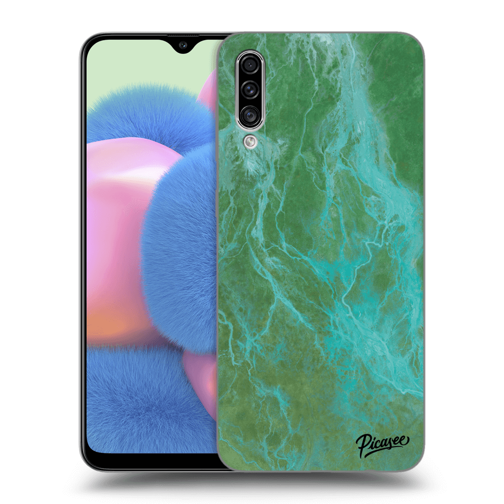 Picasee silikonový průhledný obal pro Samsung Galaxy A30s A307F - Green marble