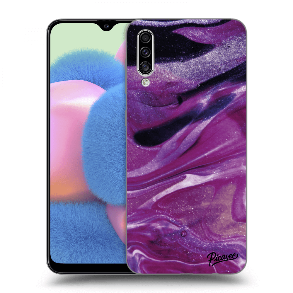 Picasee silikonový černý obal pro Samsung Galaxy A30s A307F - Purple glitter