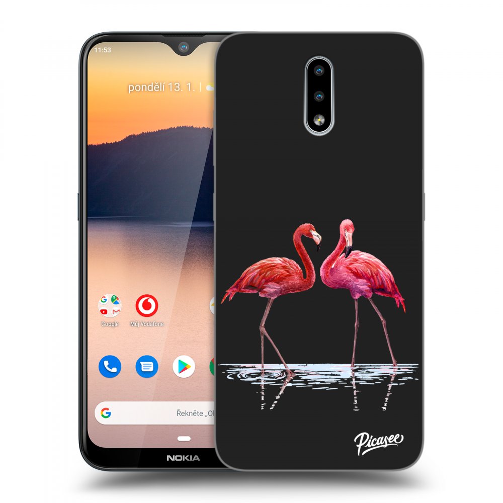 Picasee silikonový černý obal pro Nokia 2.3 - Flamingos couple