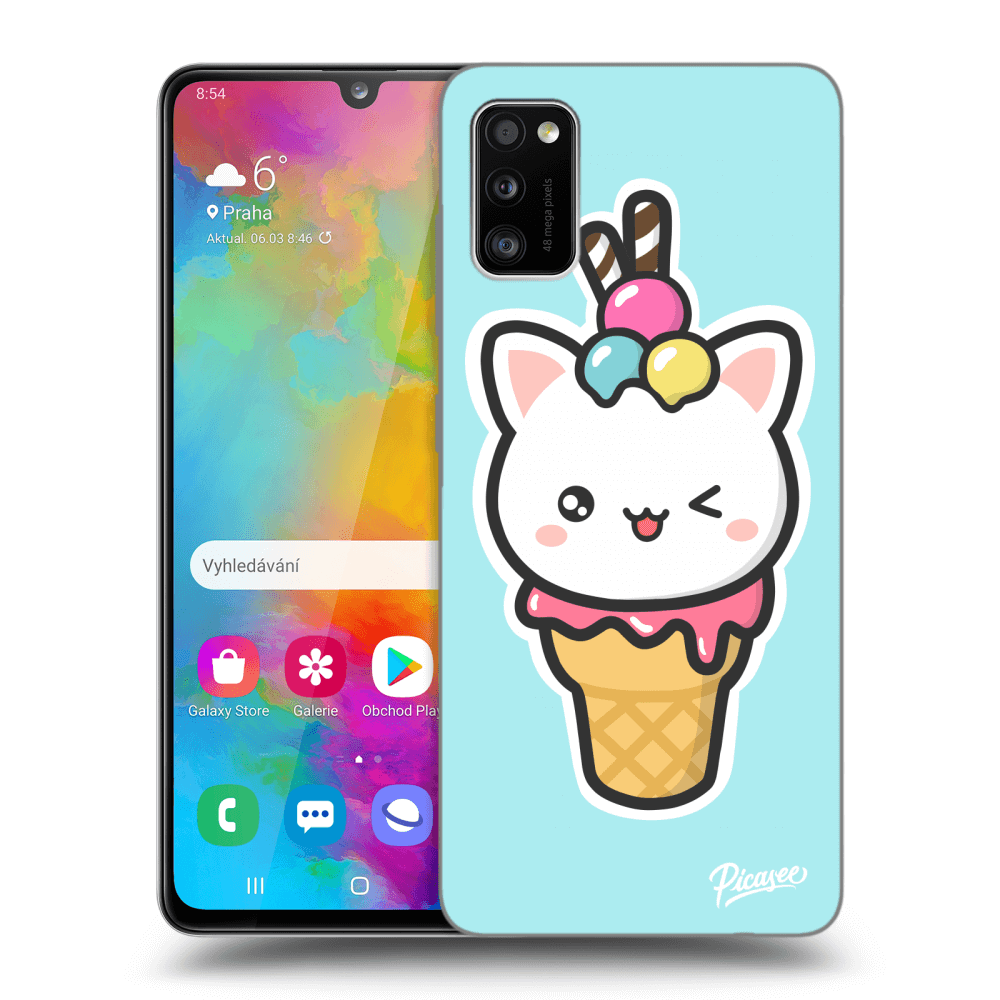 Picasee silikonový průhledný obal pro Samsung Galaxy A41 A415F - Ice Cream Cat
