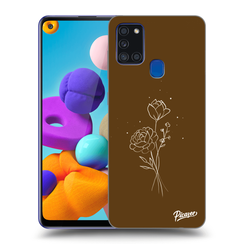 Picasee silikonový průhledný obal pro Samsung Galaxy A21s - Brown flowers