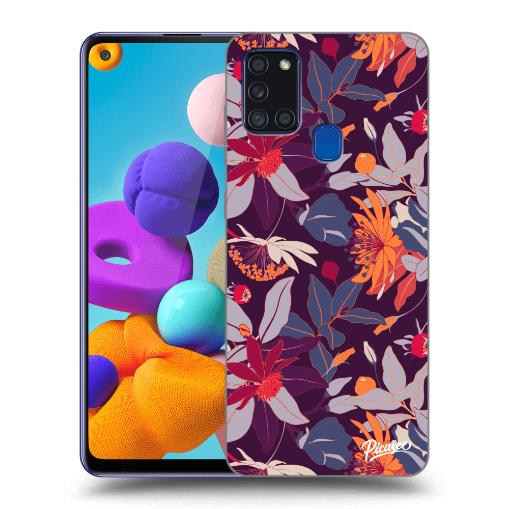 Picasee silikonový černý obal pro Samsung Galaxy A21s - Purple Leaf
