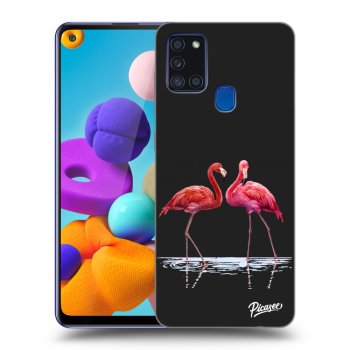 Picasee silikonový černý obal pro Samsung Galaxy A21s - Flamingos couple