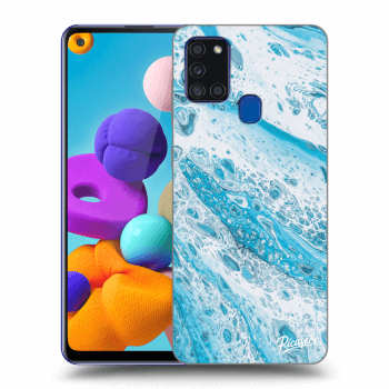 Picasee silikonový průhledný obal pro Samsung Galaxy A21s - Blue liquid