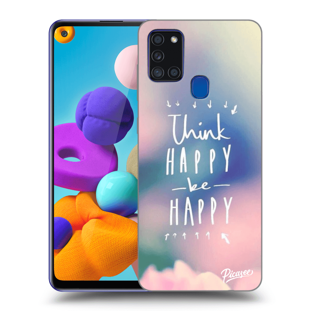 Picasee silikonový průhledný obal pro Samsung Galaxy A21s - Think happy be happy