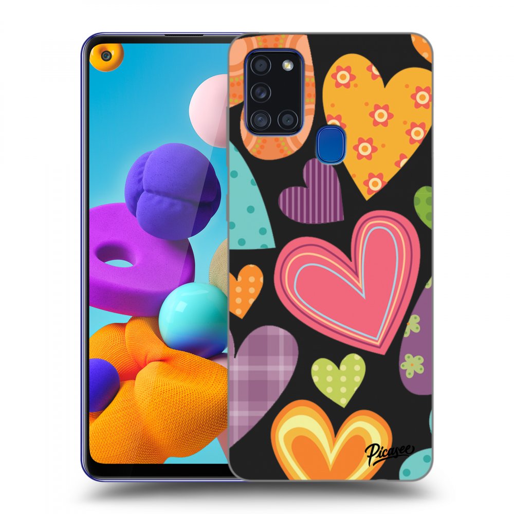 Picasee silikonový černý obal pro Samsung Galaxy A21s - Colored heart