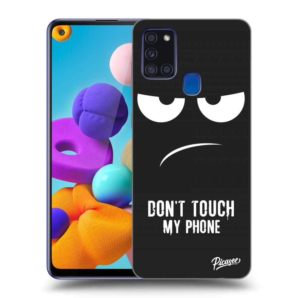 Picasee silikonový černý obal pro Samsung Galaxy A21s - Don't Touch My Phone